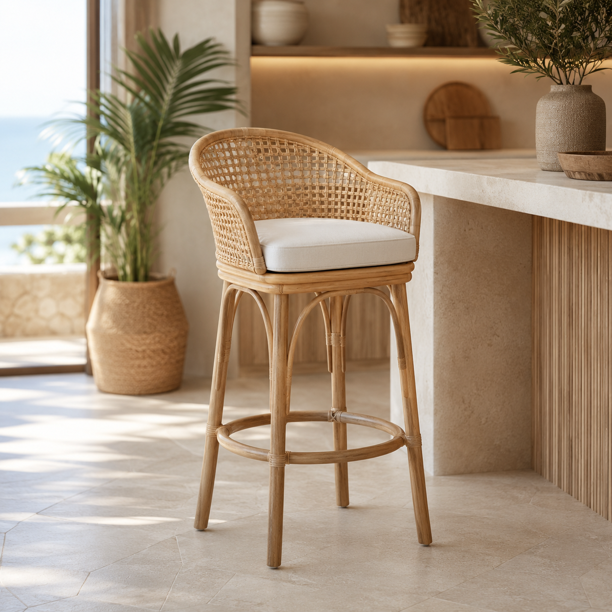 Tabouret de bar rotin