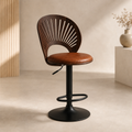 Tabouret de Bar Art Déco Dossier Soleil en Noyer - Versailles
