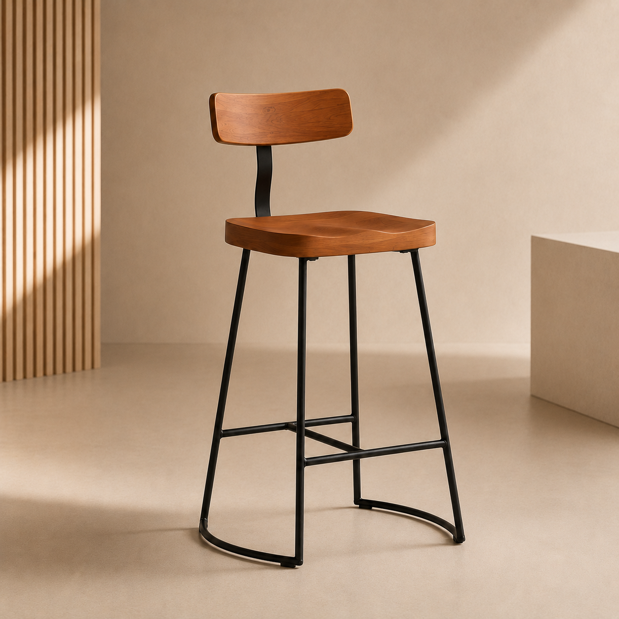 Tabourets de Bar Sculptés en Bois de Manguier Massif  - Jaipur (Lot de 2)