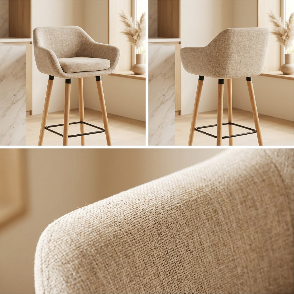 Tabourets de Bar Lin Beige & Bois Naturel - Lyon