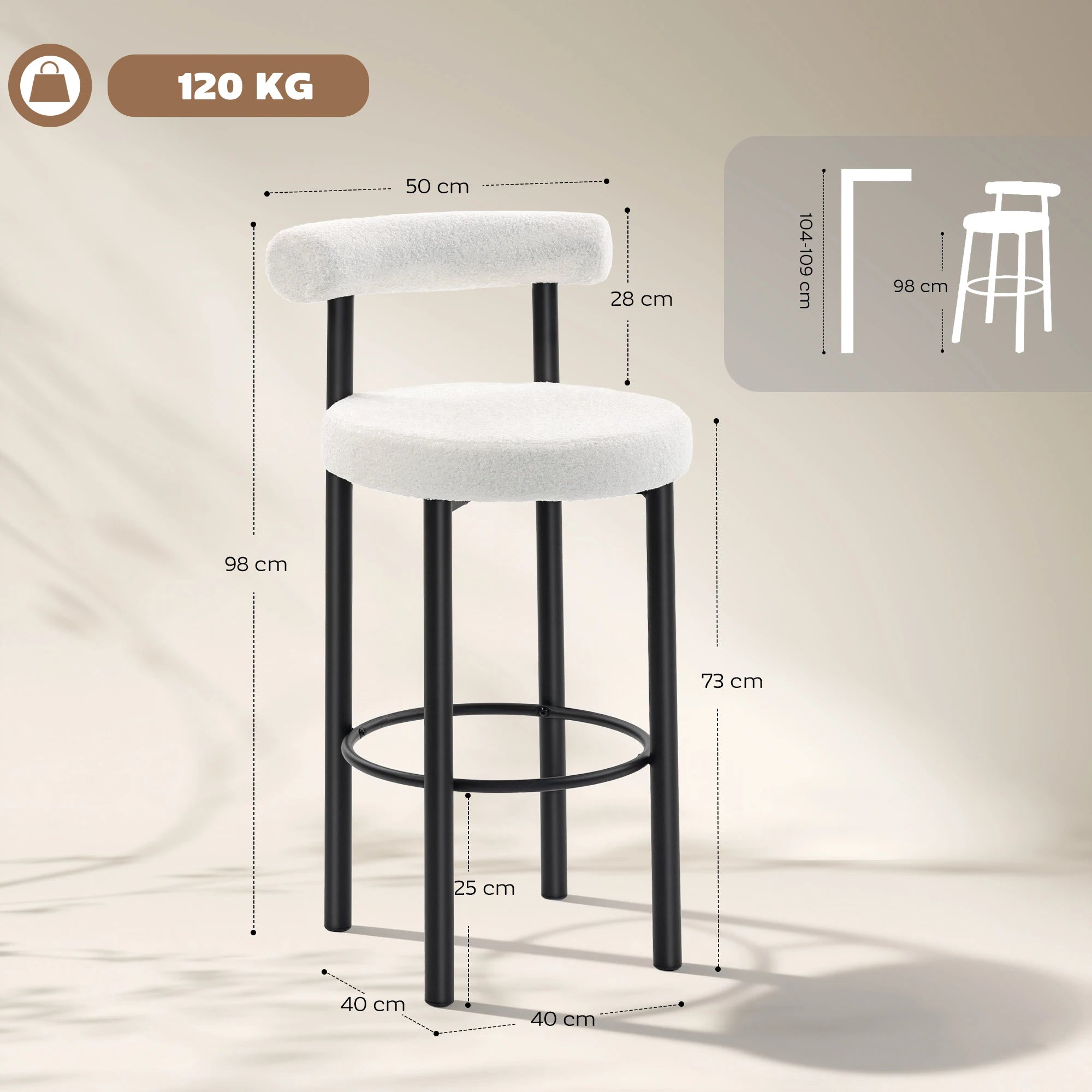 Tabouret de bar moderne blanc - Aarhus