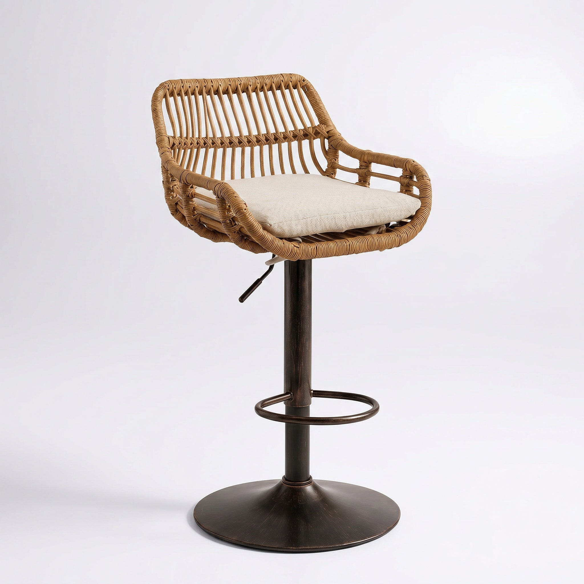 Tabourets de Bar en Rotin Tressé avec Coussin Lin - Saint-Tropez