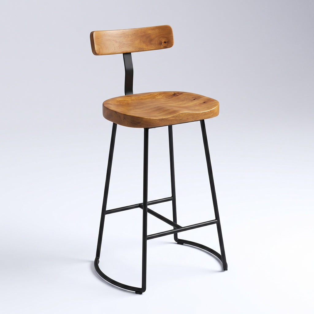 Tabourets de Bar Sculptés en Bois de Manguier Massif  - Jaipur (Lot de 2)