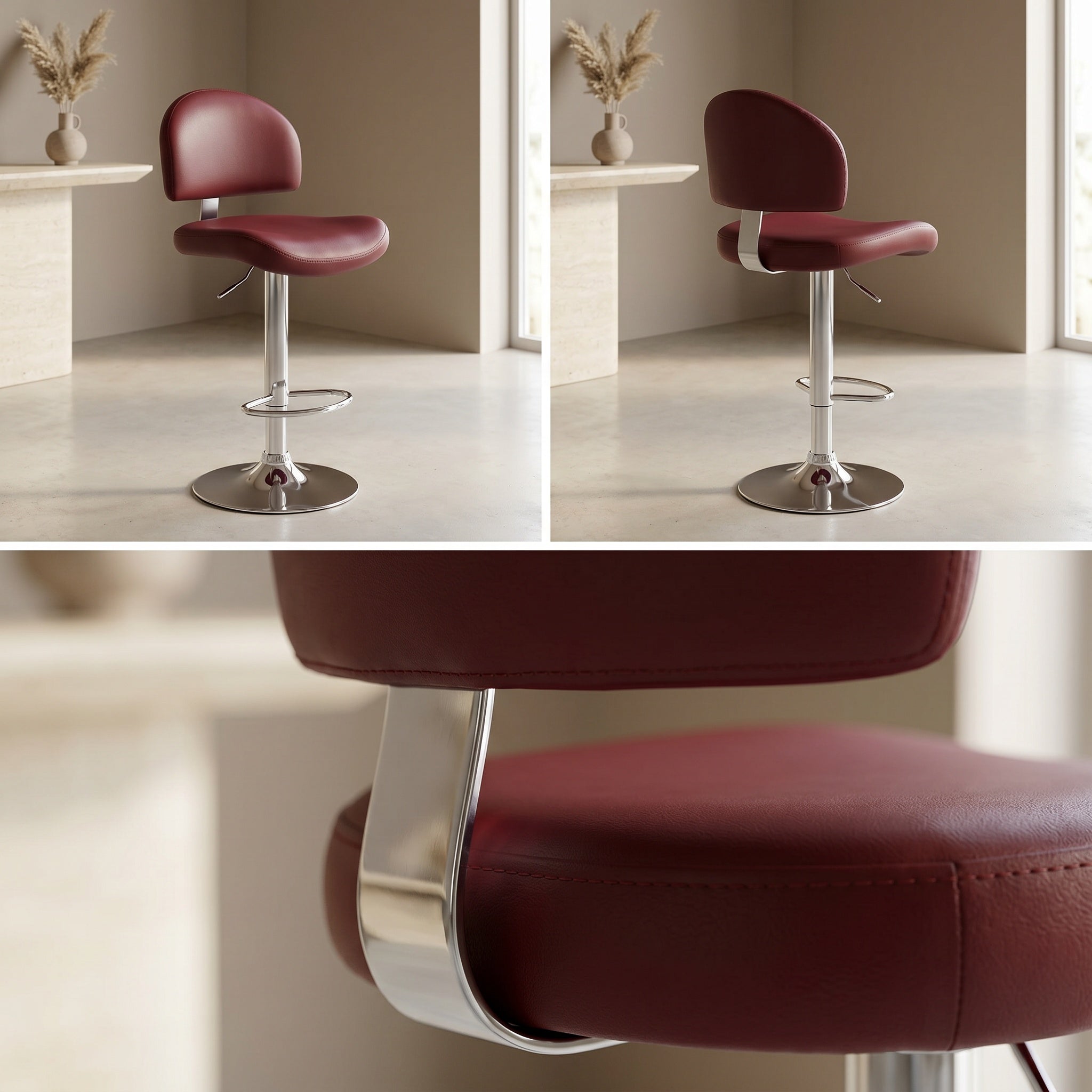 Tabourets de Bar Réglables en Simili-Cuir Bordeaux - Tokyo (Lot de 2)