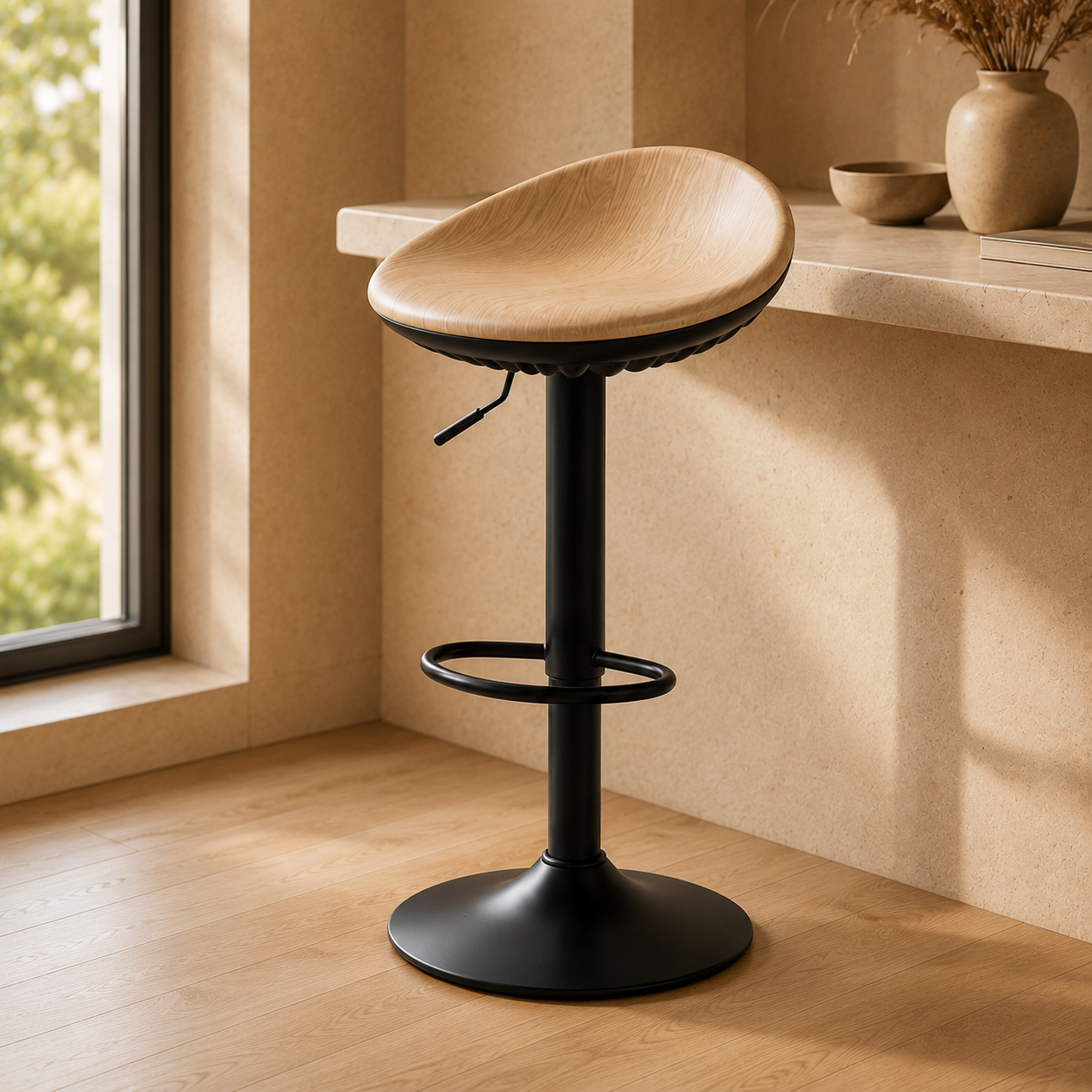 Tabourets de Bar Effet Bois Réglables Design Sans Dossier - Stockholm