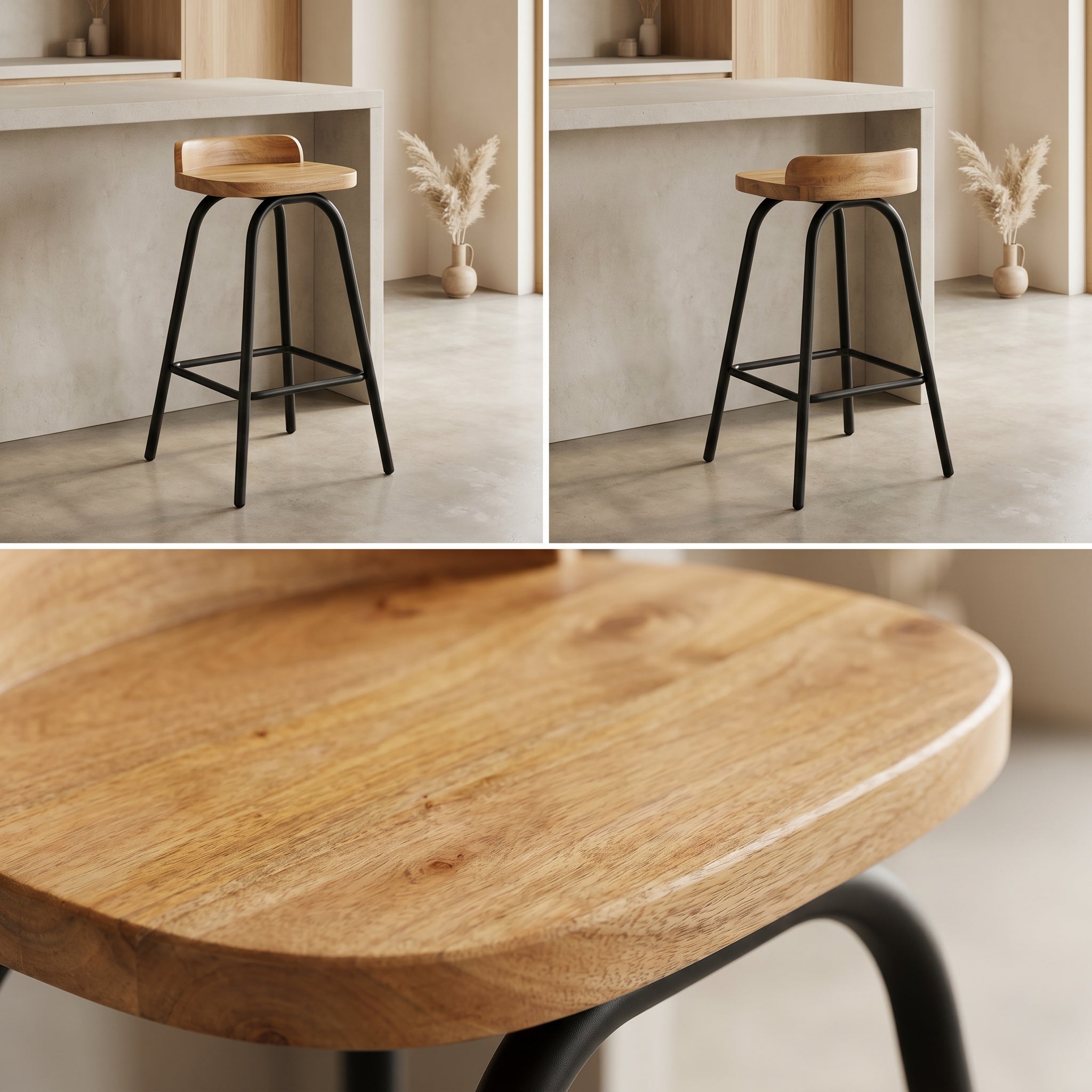 Tabourets de Bar Industriels en Bois de Manguier Massif (Lot de 2) - Bombay