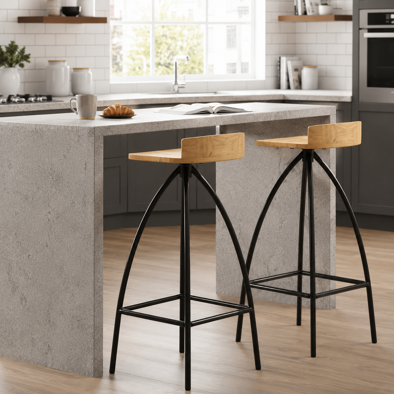 Tabourets de Bar Industriels en Bois de Manguier Massif (Lot de 2) - Bombay