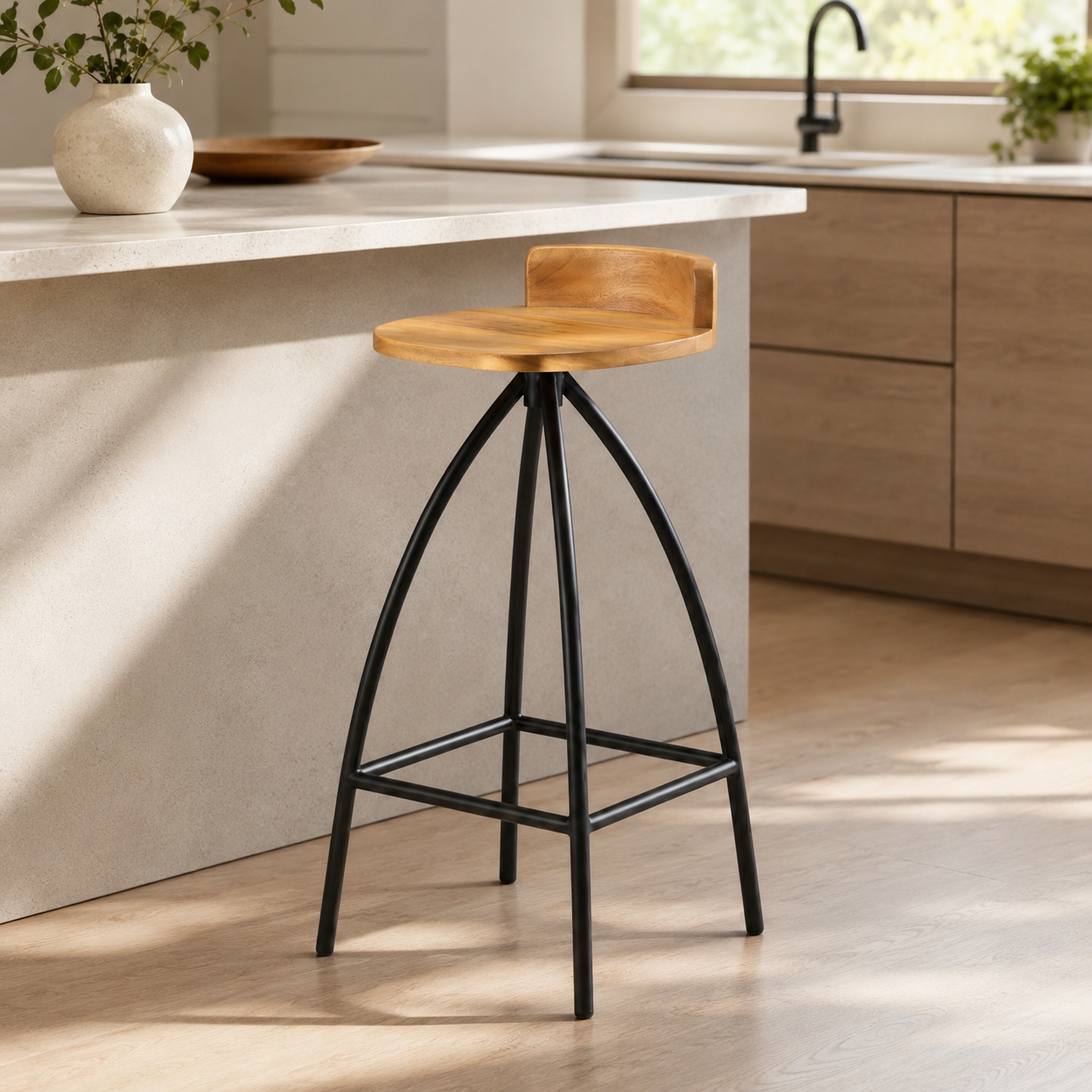 Tabourets de Bar Industriels en Bois de Manguier Massif (Lot de 2) - Bombay