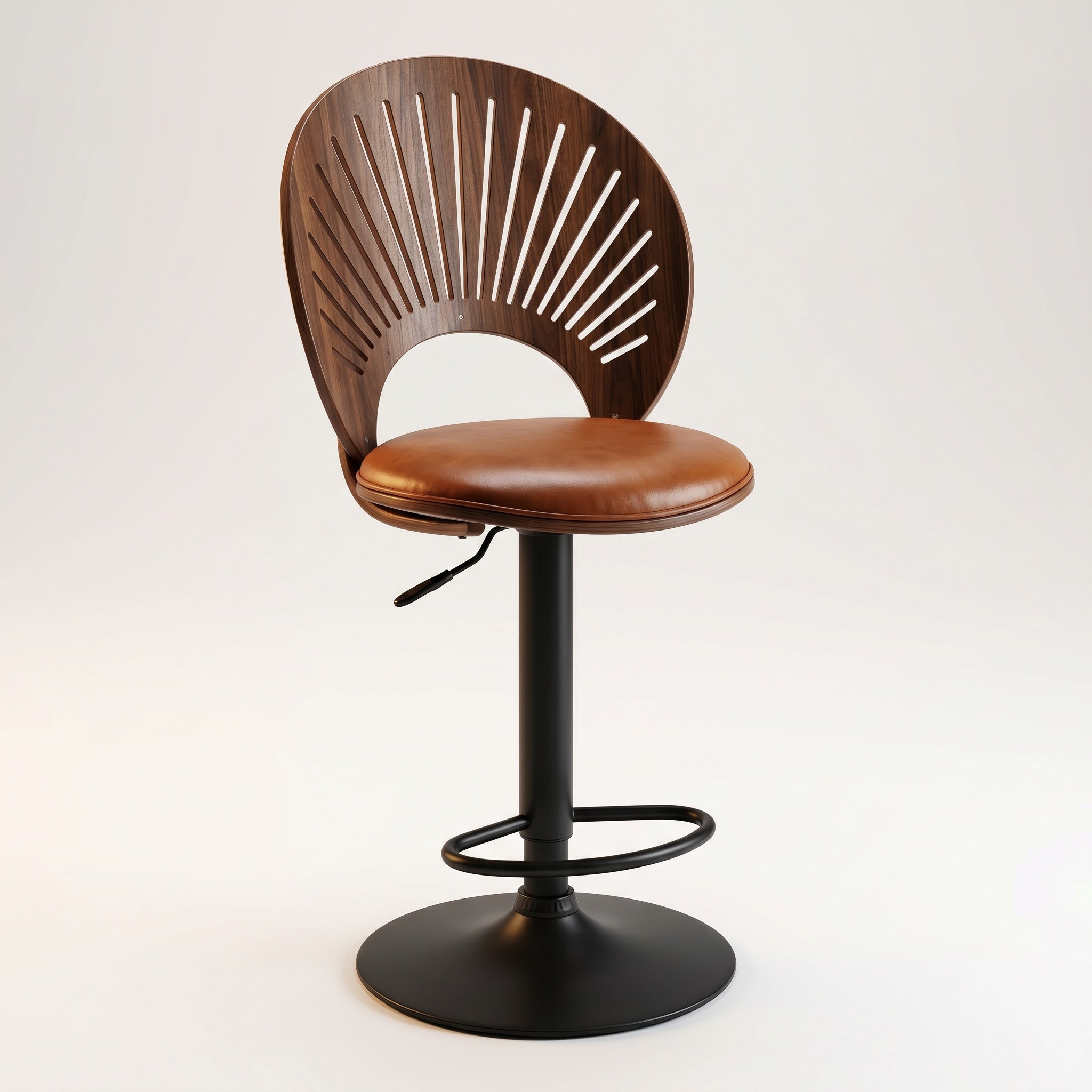 Tabouret de Bar Art Déco Dossier Soleil en Noyer - Versailles