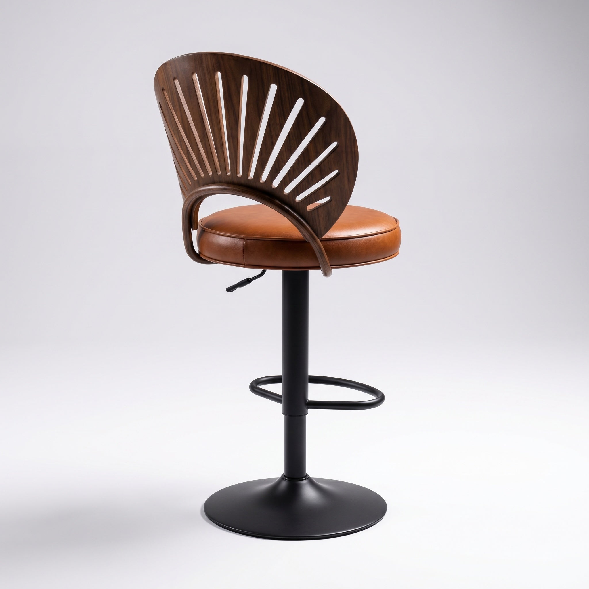 Tabouret de Bar Art Déco Dossier Soleil en Noyer - Versailles