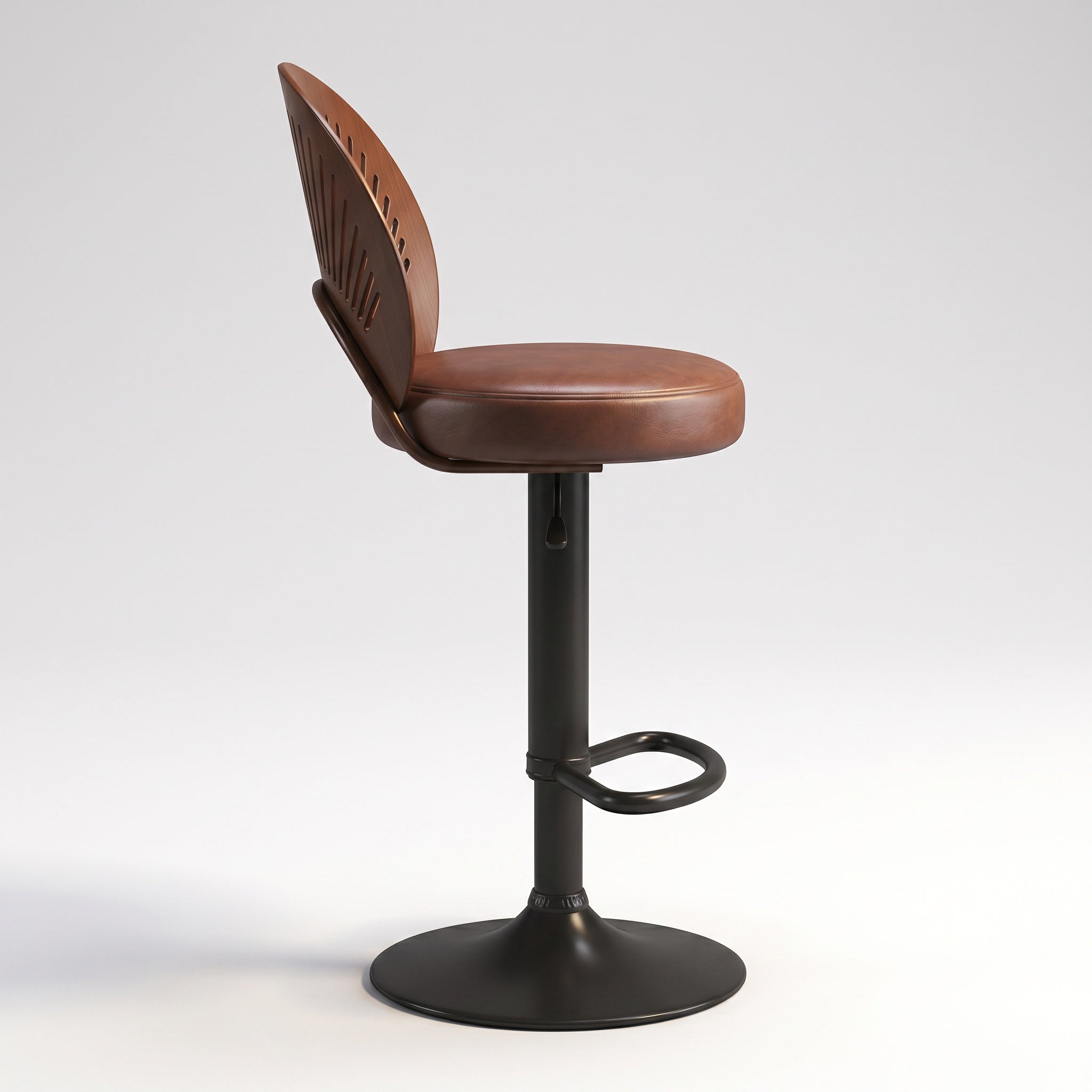 Tabouret de Bar Art Déco Dossier Soleil en Noyer - Versailles