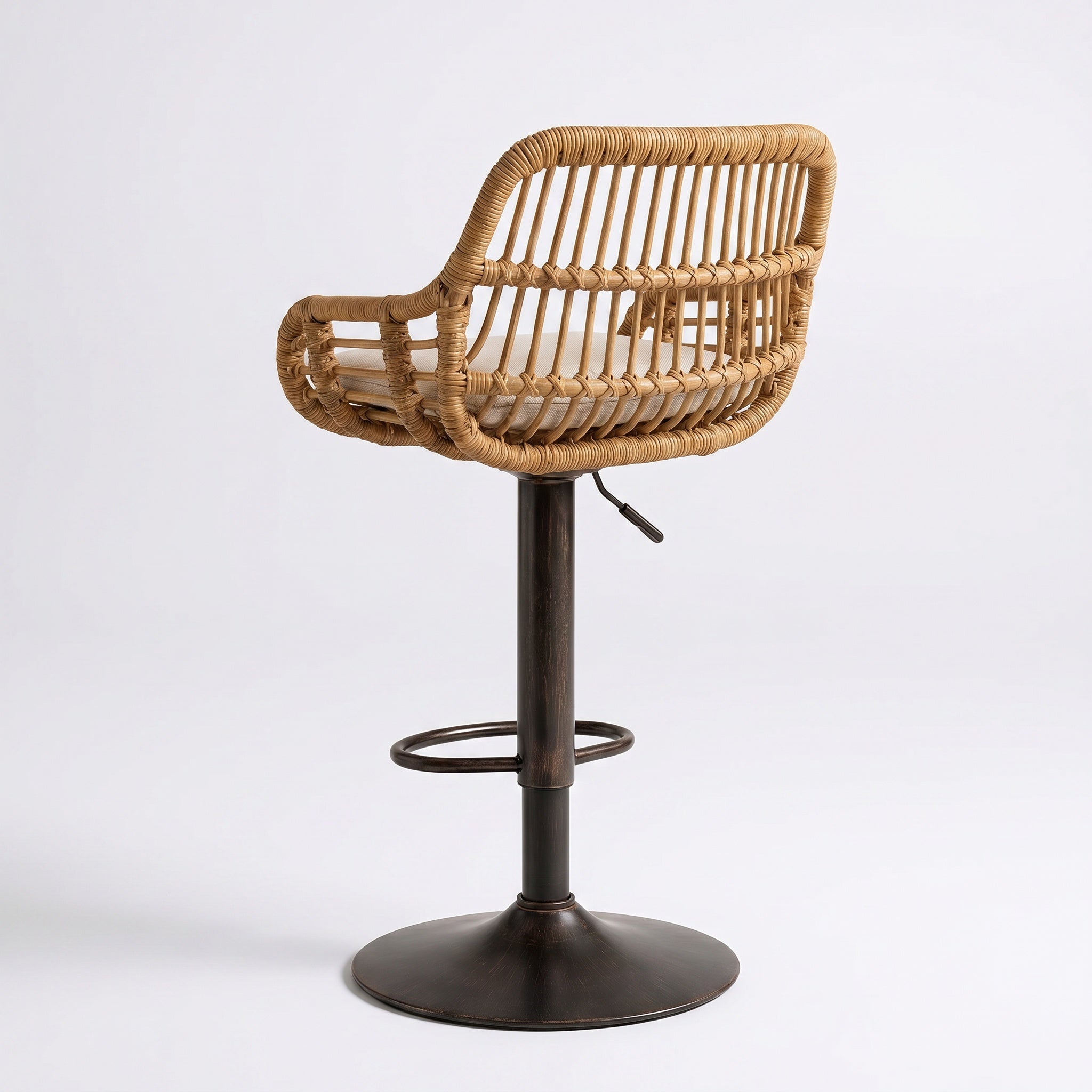 Tabourets de Bar en Rotin Tressé avec Coussin Lin - Saint-Tropez