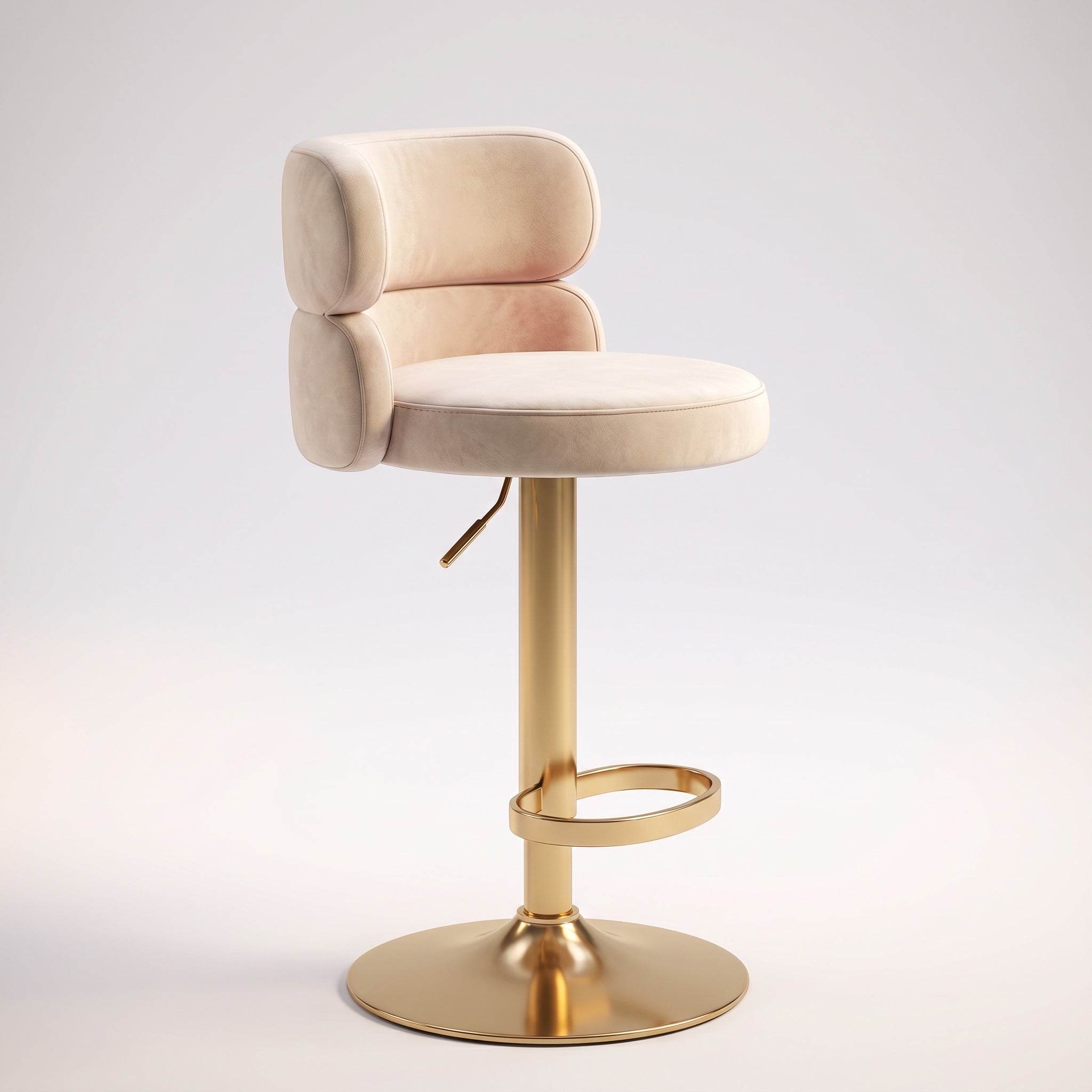 Tabouret de Bar Velours Crème & Laiton Doré Luxe - Monaco (Lot de 2)