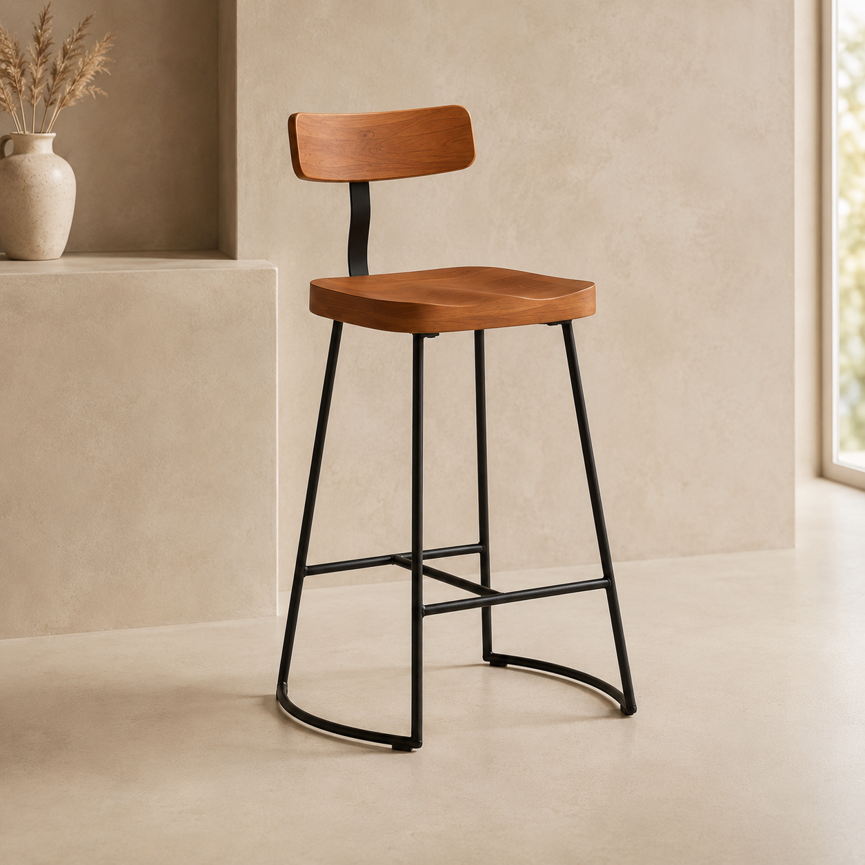 Tabourets de Bar Sculptés en Bois de Manguier Massif  - Jaipur (Lot de 2)